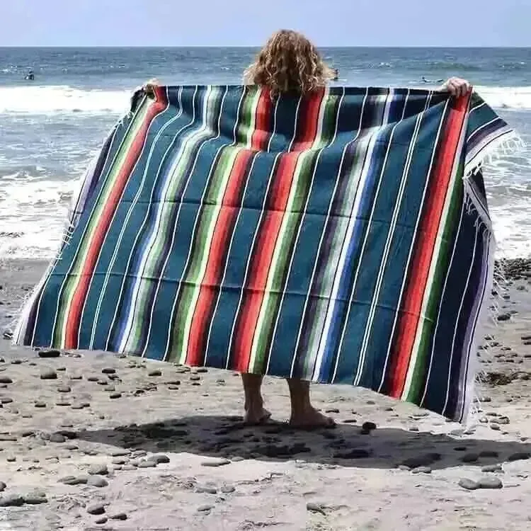 100% Cotton Blue Pastel Serape Mexican Blanket