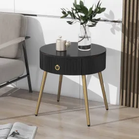 19.6'' End Tables, Set of 2, Modern Fluted Side Tables with Drawers, Faux Marble, Black