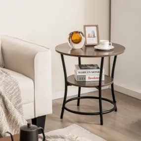 2-Tier Round End Table with Open Storage Shelf and Sturdy Metal Frame-Natural