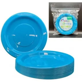 20 Pack Azure Blue Reusable Lunch Plates - 18cm