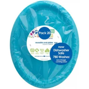 20 Pack Azure Blue Reusable Oval Plates - 31.5cm x 24.5cm