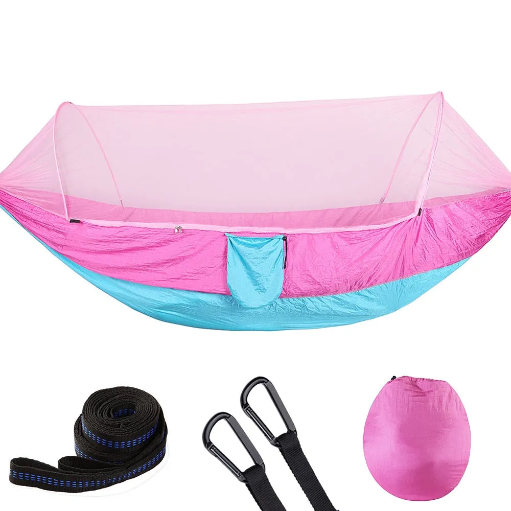 2023 Camping Hammock with Mosquito Net Pop-Up Light Portable Outdoor Parachute