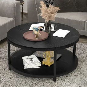 36 Inches round Coffee Table, Rustic Wooden Surface Top & Sturdy Metal Legs Industrial