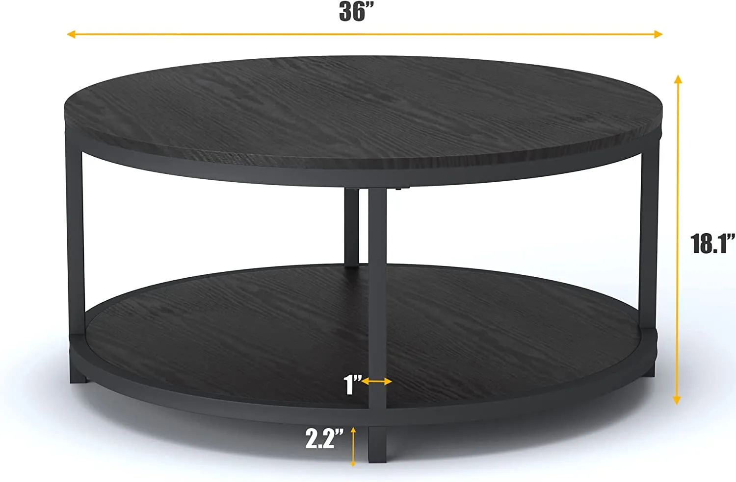 36 Inches round Coffee Table, Rustic Wooden Surface Top & Sturdy Metal Legs Industrial