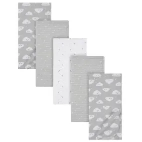 5-Pack Baby Neutral Clouds Flannel Receiving Blankets