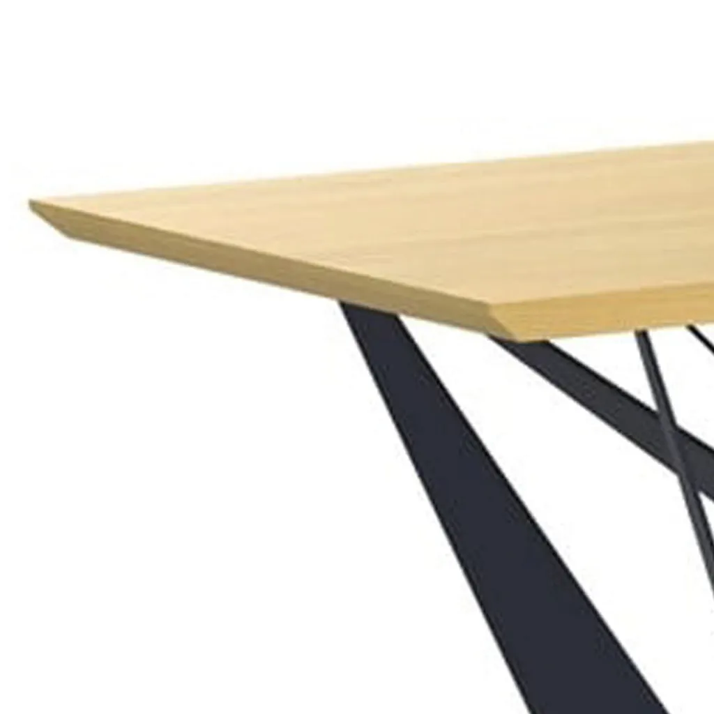 79 Inch Dining Table, Natural Brown Rectangular Wood Top, Black Metal Legs By Casagear Home