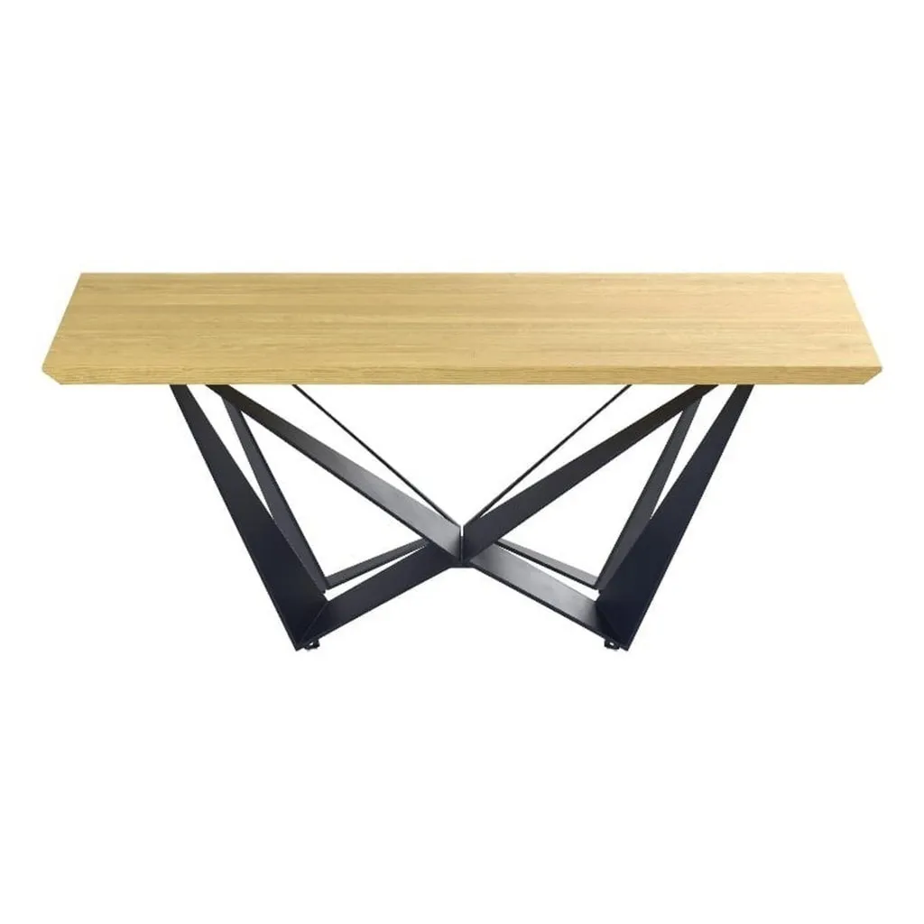 79 Inch Dining Table, Natural Brown Rectangular Wood Top, Black Metal Legs By Casagear Home
