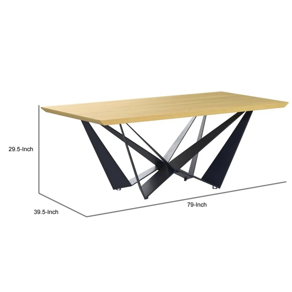 79 Inch Dining Table, Natural Brown Rectangular Wood Top, Black Metal Legs By Casagear Home