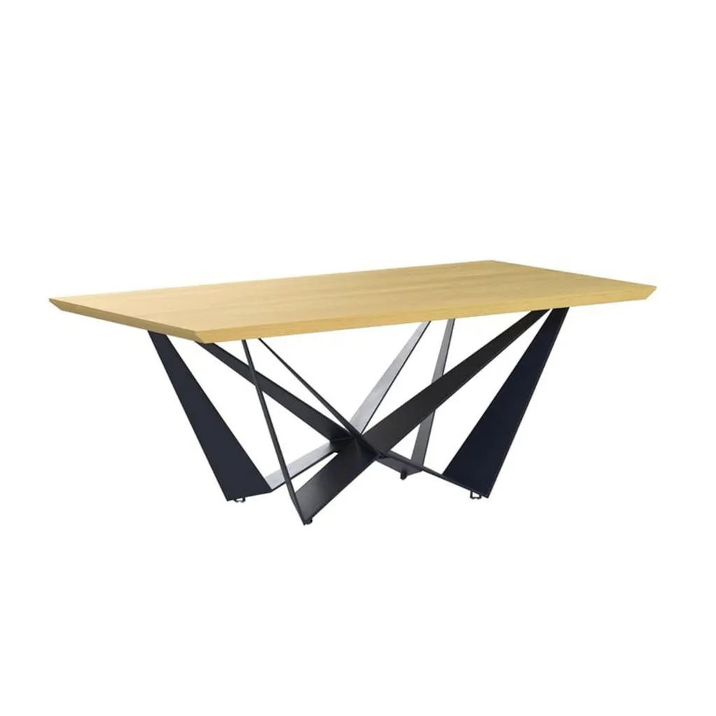 79 Inch Dining Table, Natural Brown Rectangular Wood Top, Black Metal Legs By Casagear Home