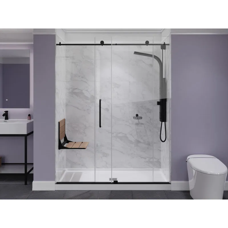 ANZZI Saxon 17 in. Teak Wall Mounted Folding Shower Seat