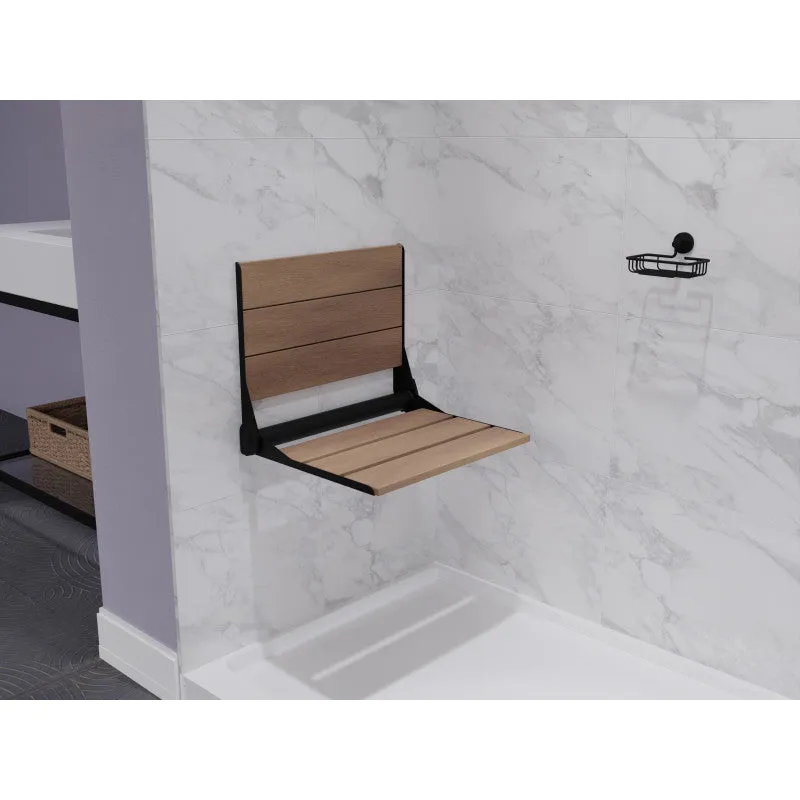 ANZZI Saxon 17 in. Teak Wall Mounted Folding Shower Seat