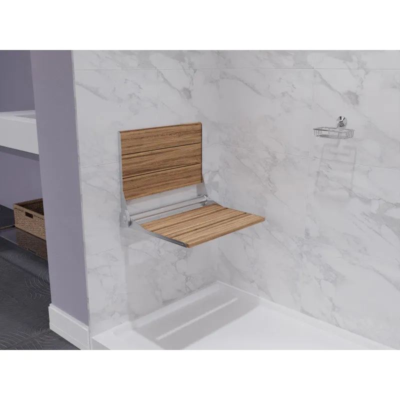 ANZZI Saxon 17 in. Teak Wall Mounted Folding Shower Seat