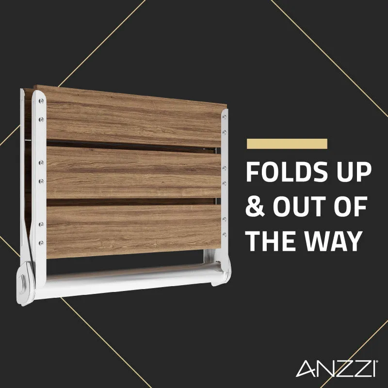 ANZZI Saxon 17 in. Teak Wall Mounted Folding Shower Seat