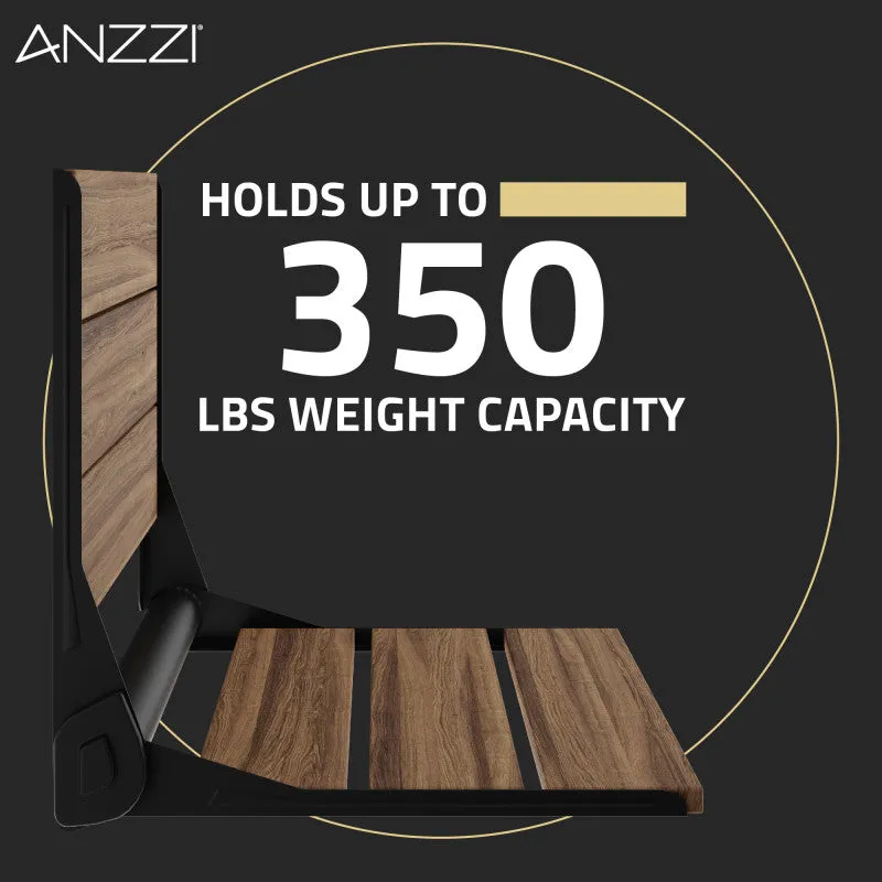 ANZZI Saxon 17 in. Teak Wall Mounted Folding Shower Seat
