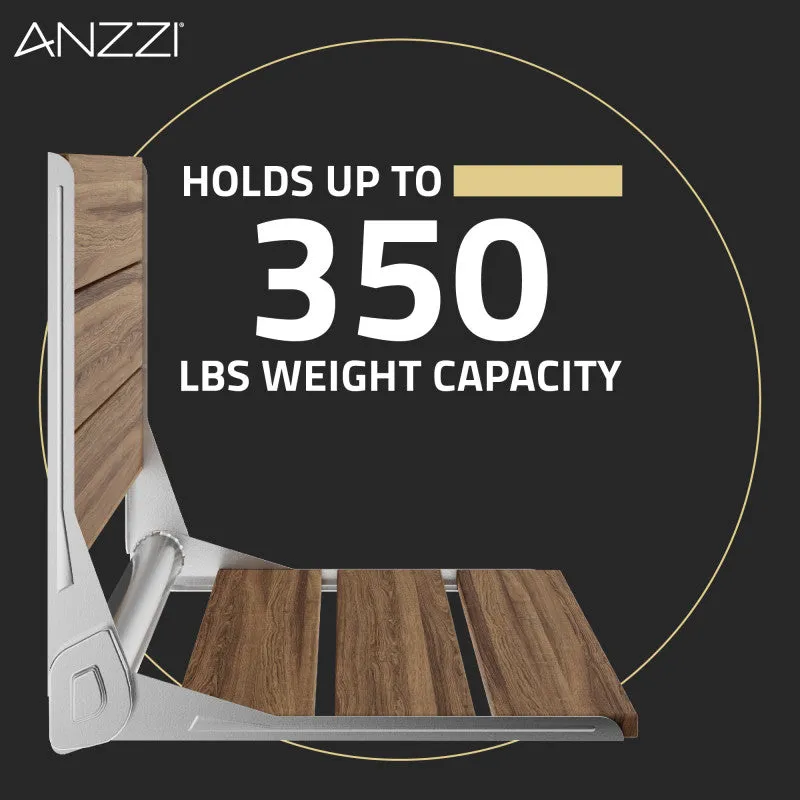 ANZZI Saxon 17 in. Teak Wall Mounted Folding Shower Seat