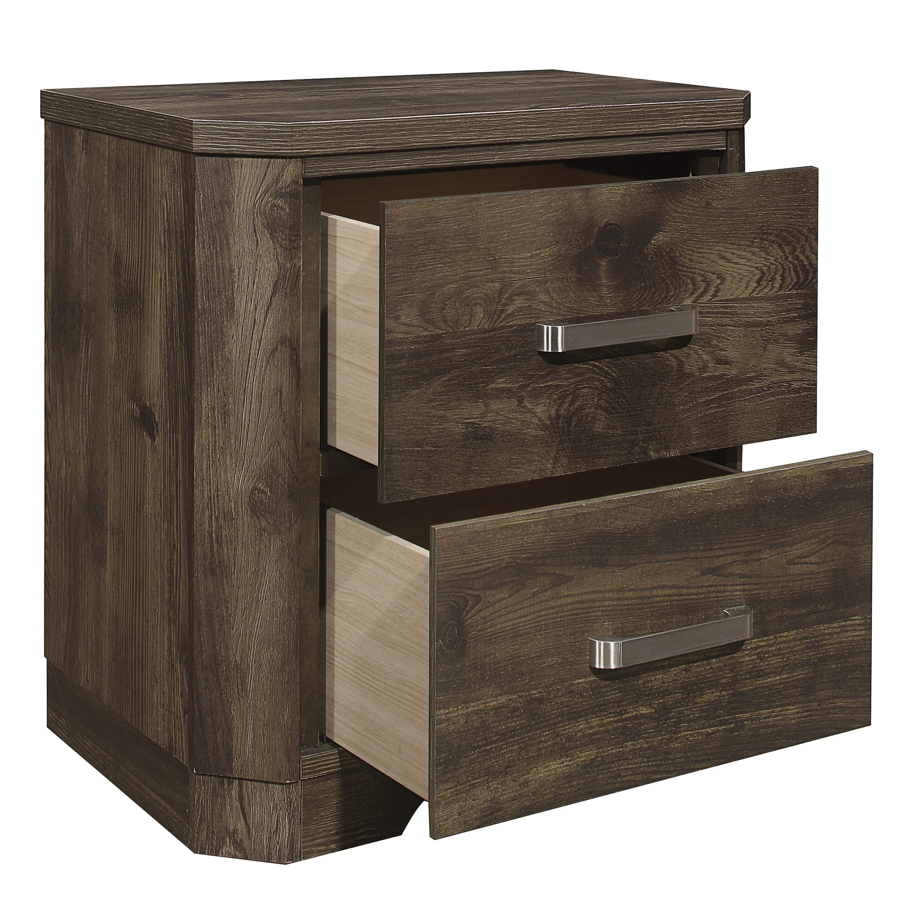 Benzara 2 Drawer Transitional Wooden Nightstand with Clipped Corners, Brown