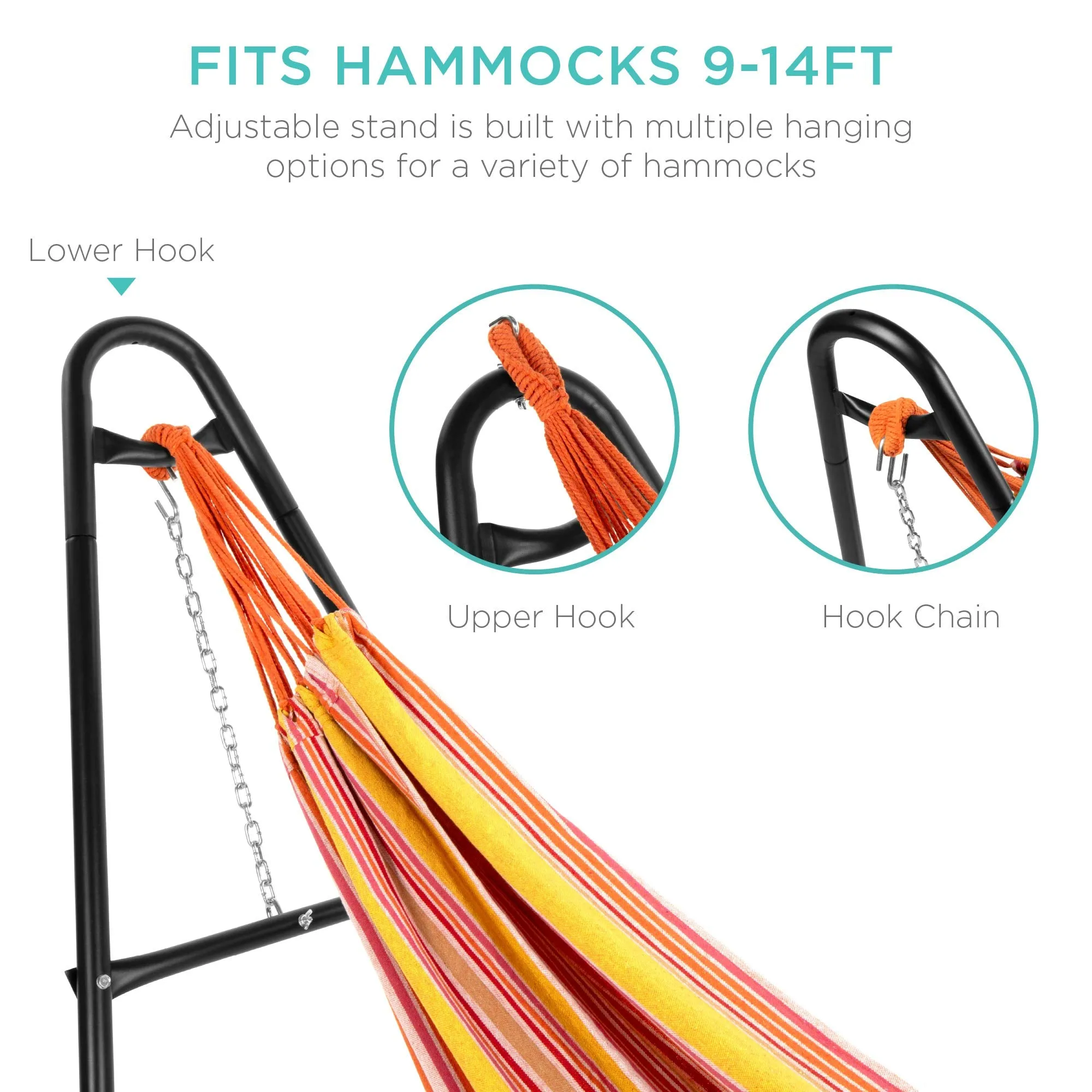 Best Choice Products Adjustable Portable Hammock Stand, Outdoor Patio Weather-Resistant Steel for 9-14ft Hammocks w/Hanging Hooks, Powder-Coated Finish, Carrying Bag, 450lb Weight Capacity