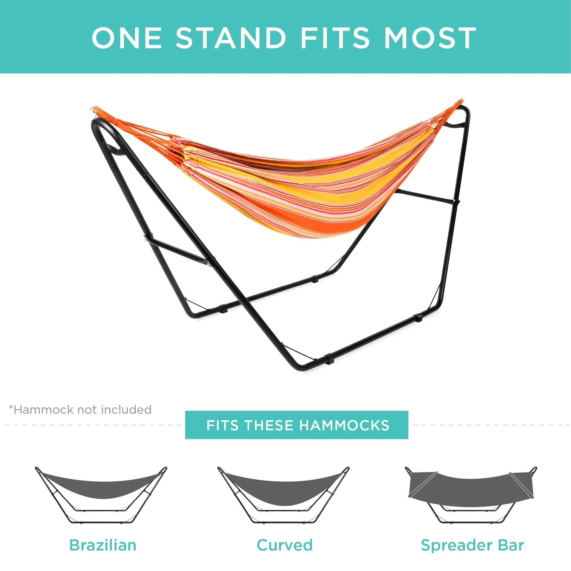 Best Choice Products Adjustable Portable Hammock Stand, Outdoor Patio Weather-Resistant Steel for 9-14ft Hammocks w/Hanging Hooks, Powder-Coated Finish, Carrying Bag, 450lb Weight Capacity