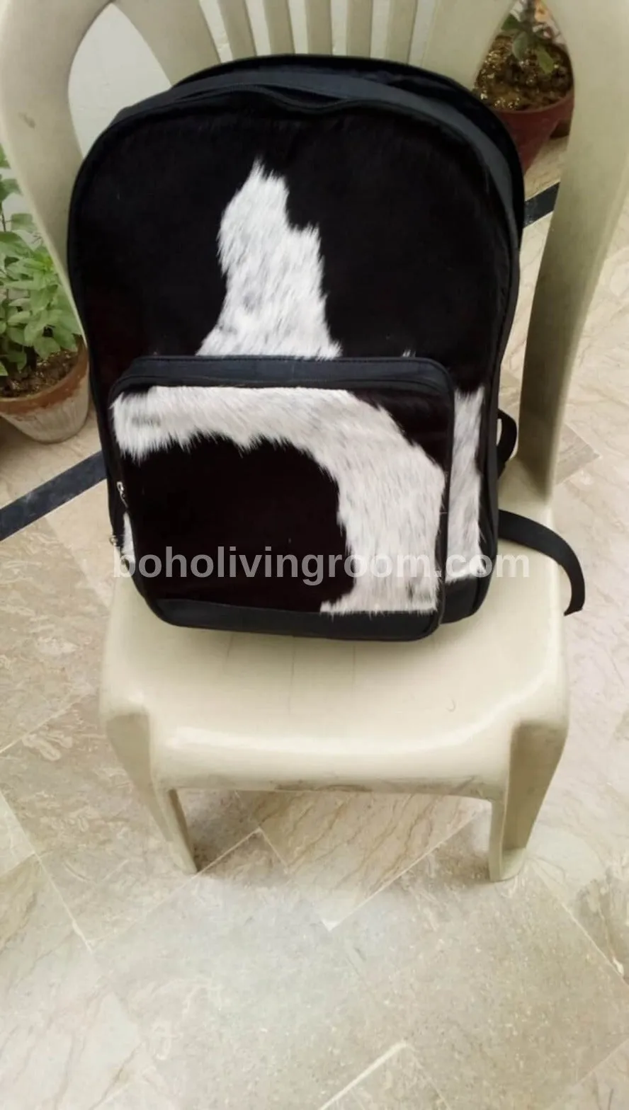 Black White Cowhide Fur Office Backpack