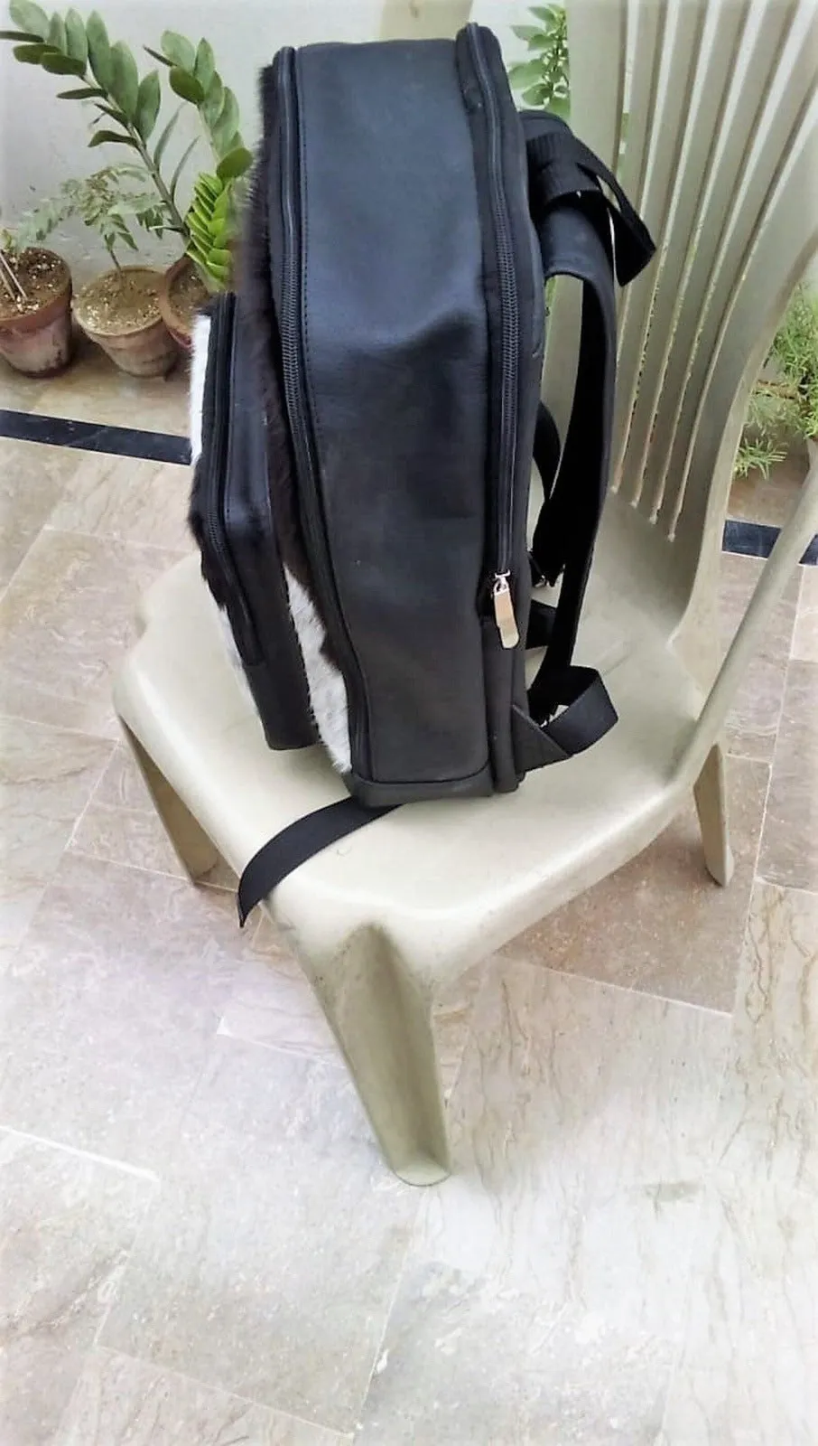 Black White Cowhide Fur Office Backpack