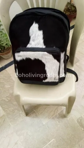 Black White Cowhide Fur Office Backpack