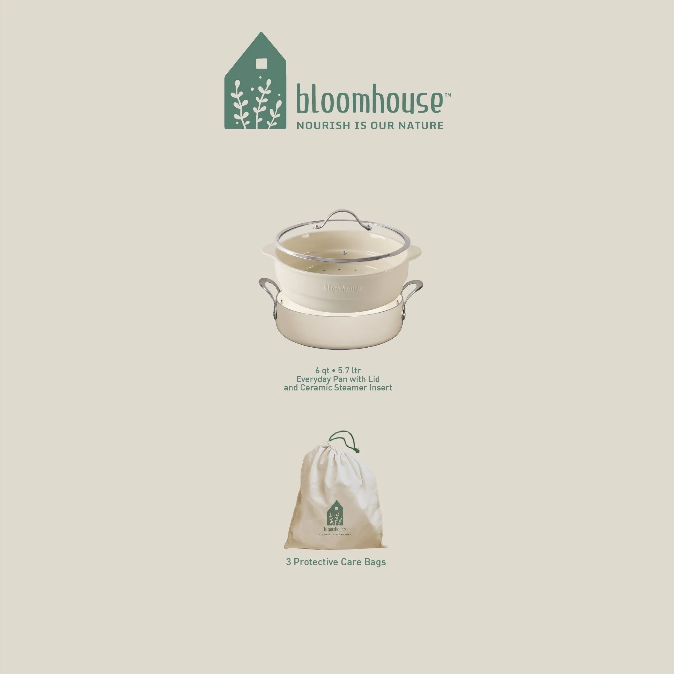 Bloomhouse 3-Piece Heavy Gauge Aluminum Everyday Cookware Set - Oat