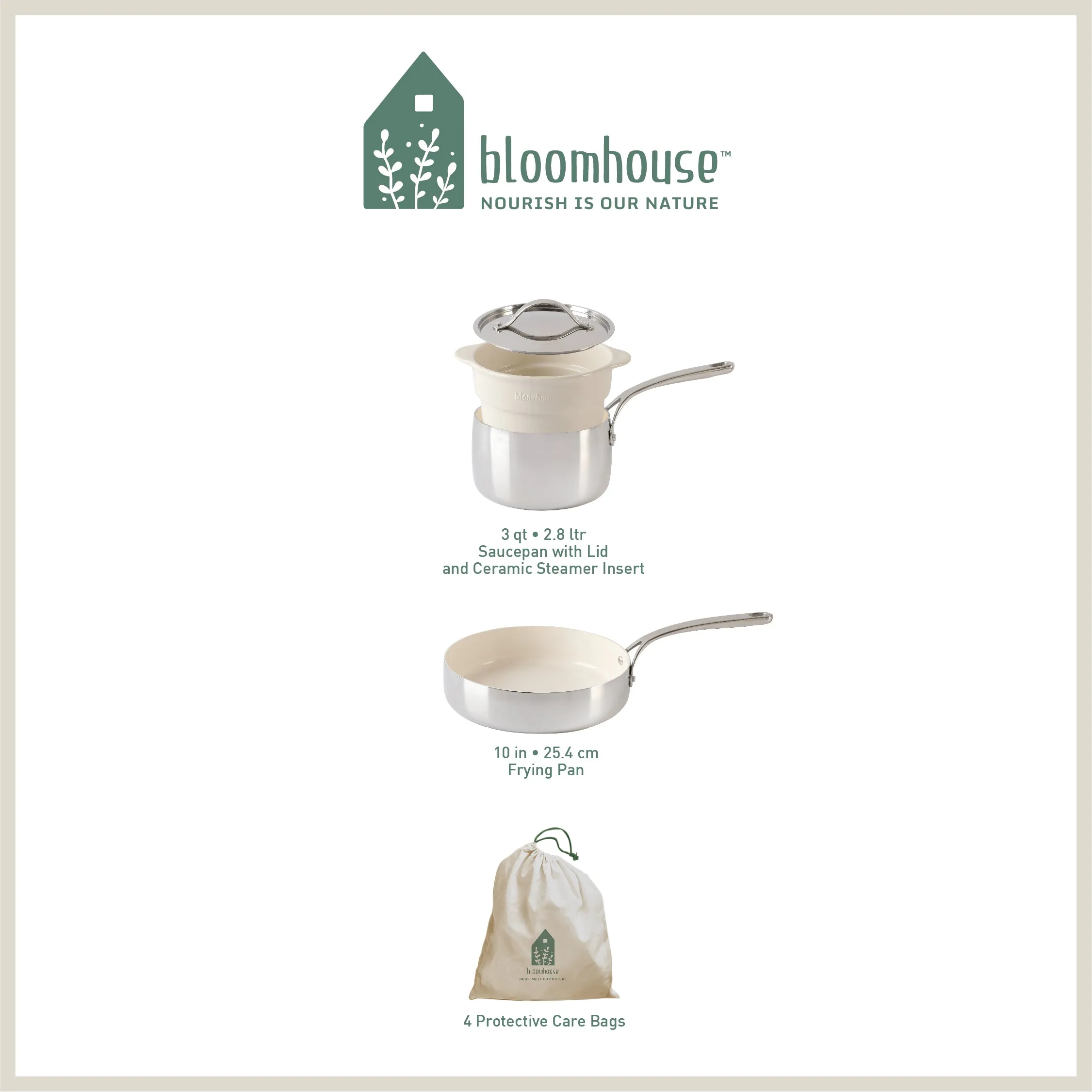 Bloomhouse 4-Piece Tri-Ply Stainless Steel Starter Cookware Set