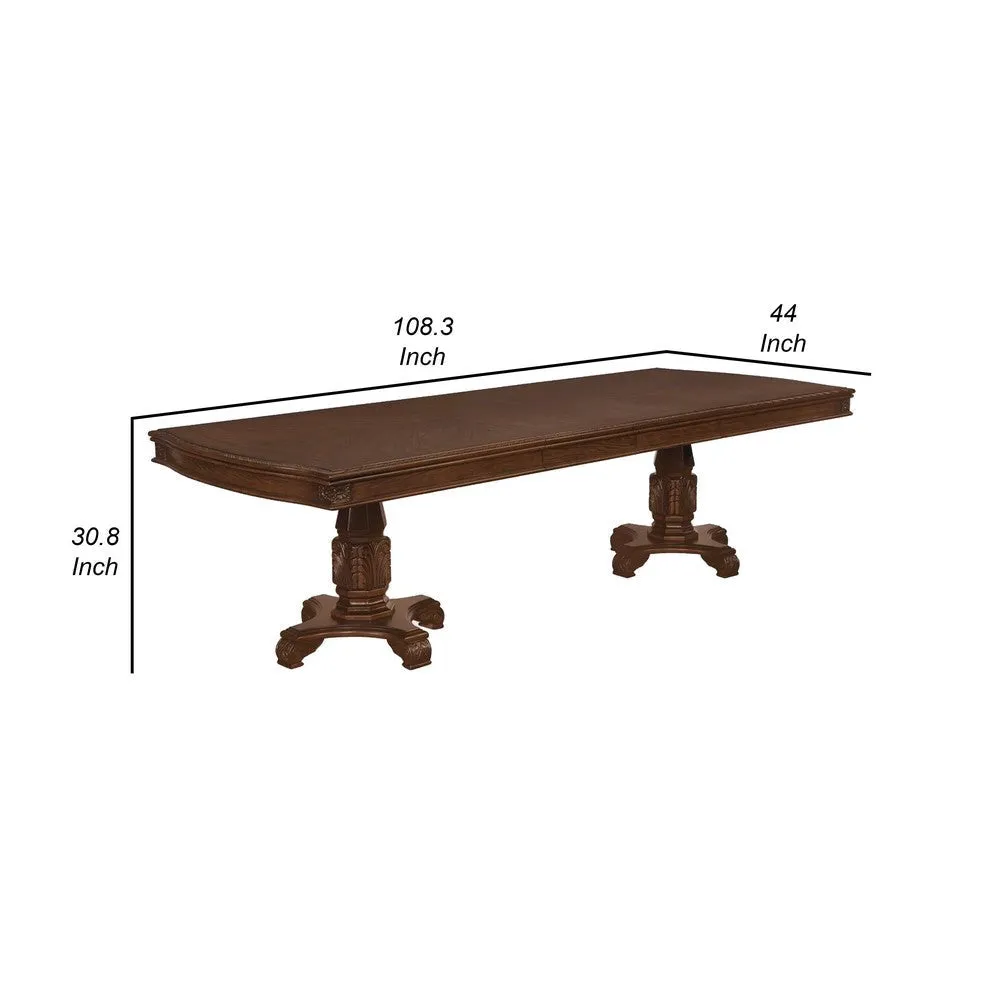 Caly 108 Inch Dining Table, Rectangular Top, Classical Wood Frame, Brown By Casagear Home