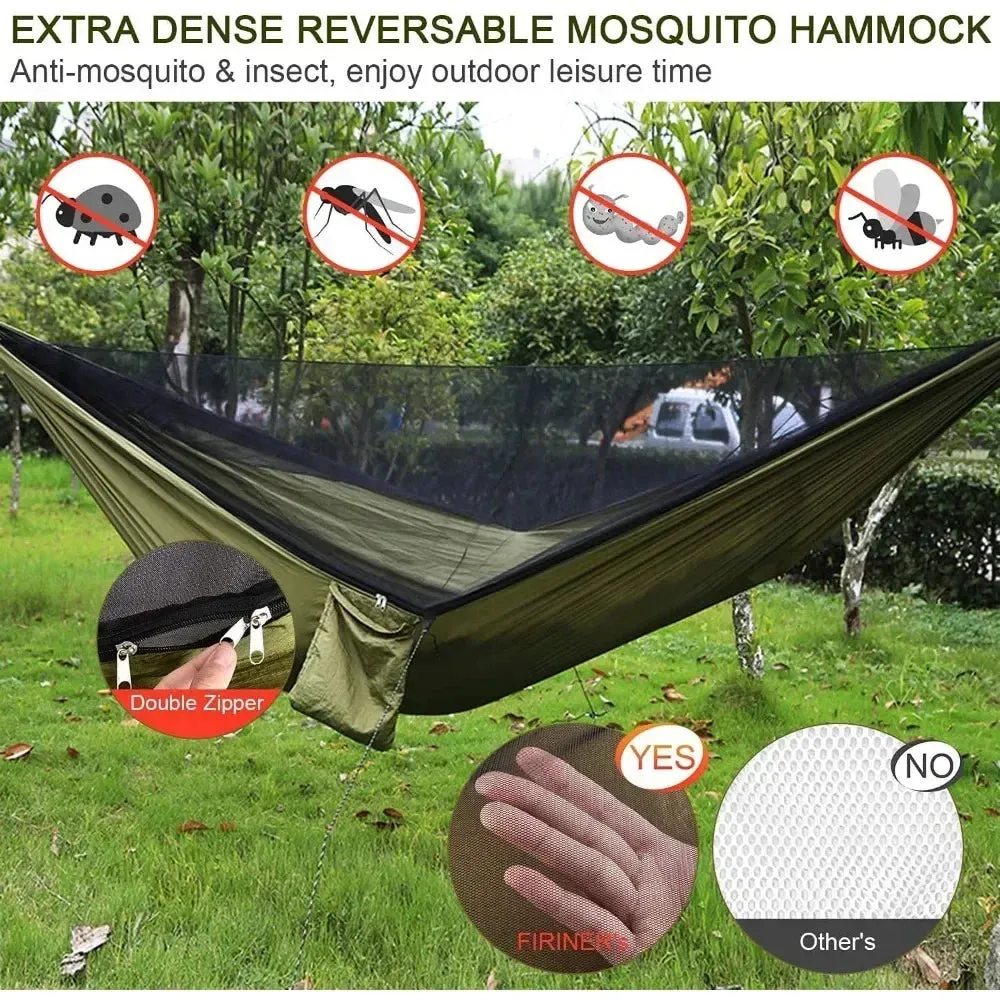 Camping Hammock with Rain fly Tarp and Mosquito Net Portable Single Double Hammock Tent with Tree Strap Backpacking Hammock
