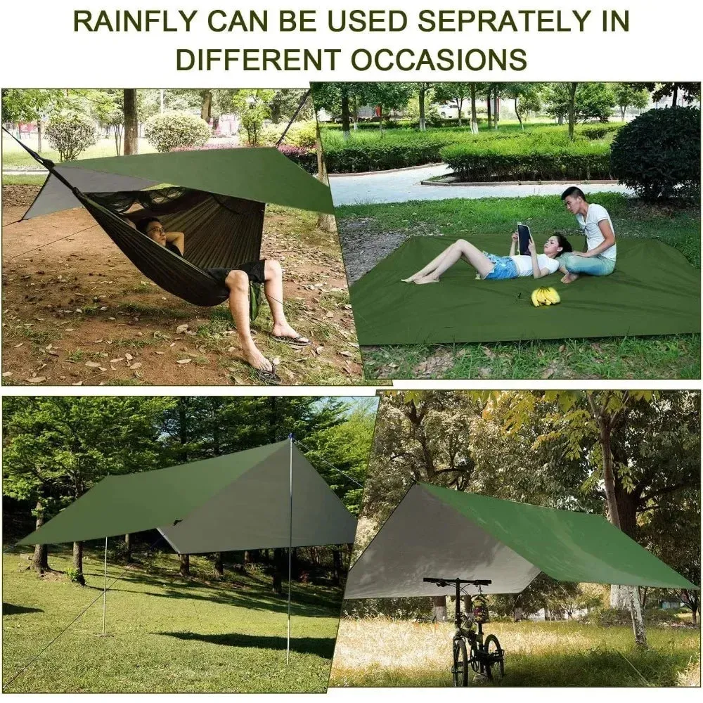 Camping Hammock with Rain fly Tarp and Mosquito Net Portable Single Double Hammock Tent with Tree Strap Backpacking Hammock