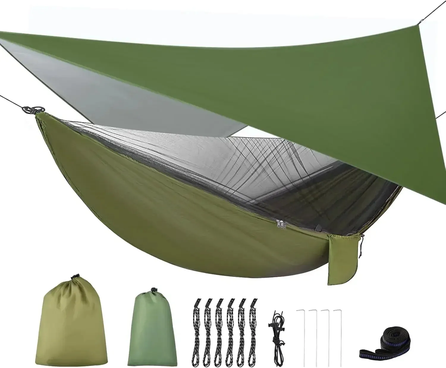 Camping Hammock with Rain fly Tarp and Mosquito Net Portable Single Double Hammock Tent with Tree Strap Backpacking Hammock