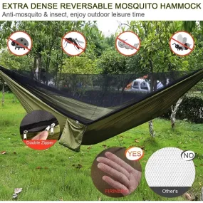 Camping Hammock with Rain fly Tarp and Mosquito Net Portable Single Double Hammock Tent with Tree Strap Backpacking Hammock