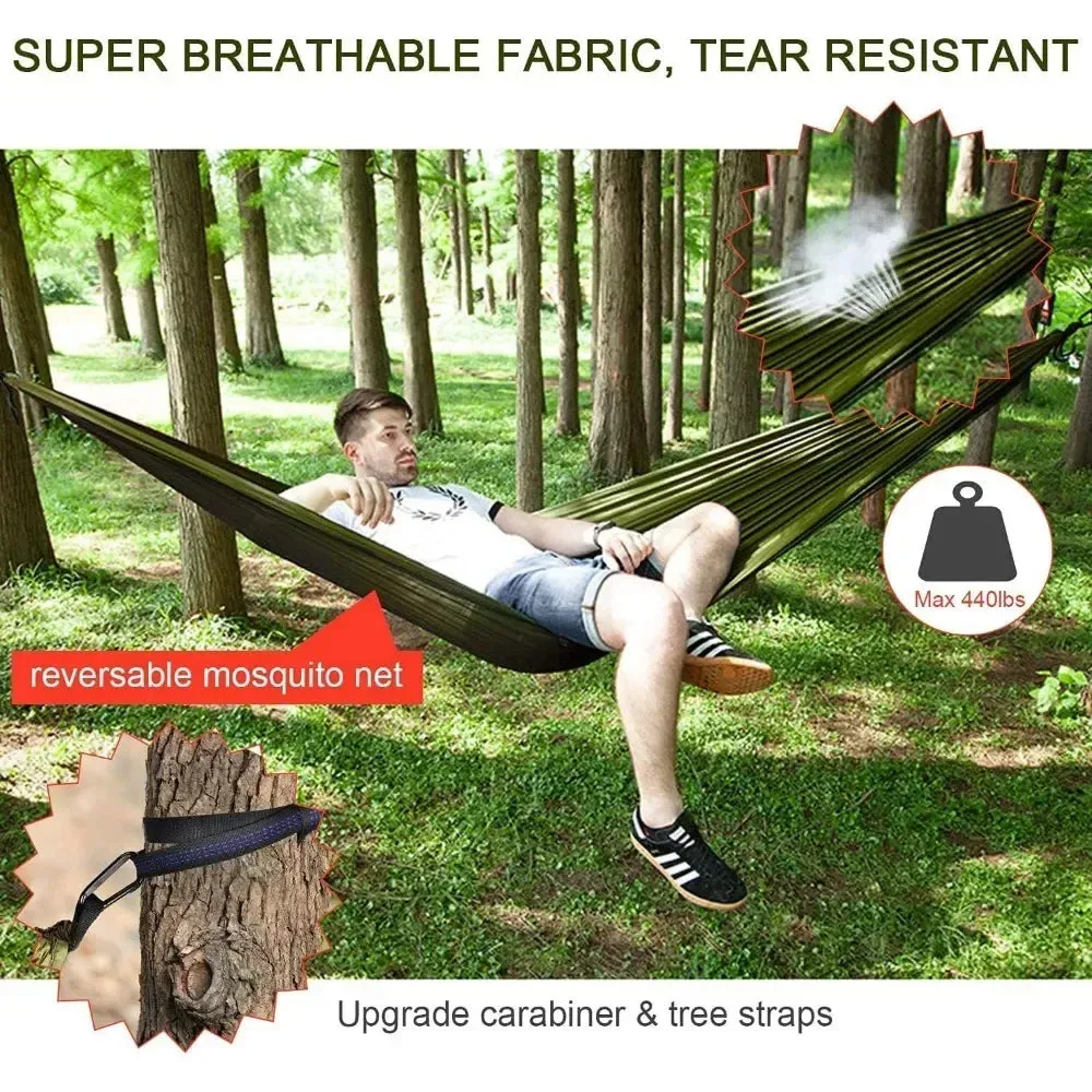 Camping Hammock with Rain fly Tarp and Mosquito Net Portable Single Double Hammock Tent with Tree Strap Backpacking Hammock