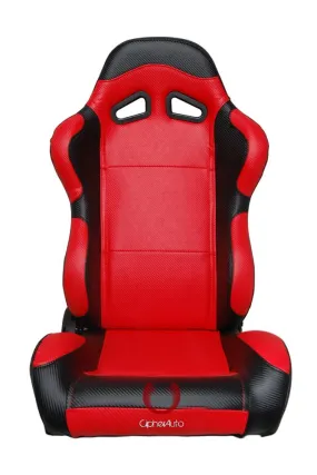Cipher Auto Leatherette Seats (Black/Red/Carbon Fiber - Sold as a Pair - Reclining) CPA1003CFBKRD