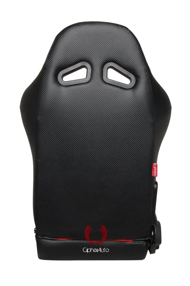 Cipher Auto Leatherette Seats (Black/Red/Carbon Fiber - Sold as a Pair - Reclining) CPA1003CFBKRD