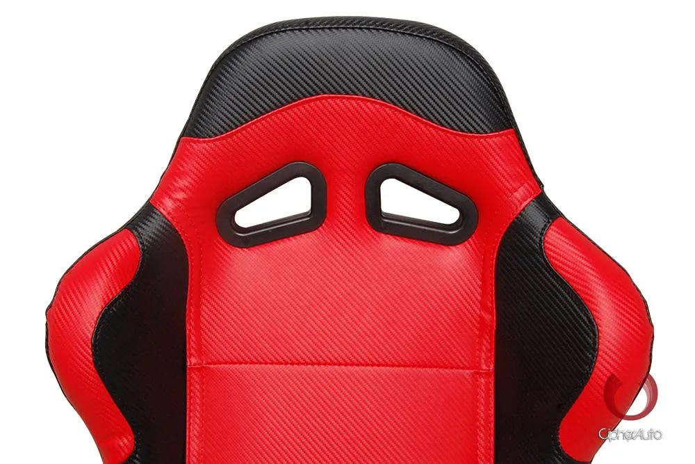 Cipher Auto Leatherette Seats (Black/Red/Carbon Fiber - Sold as a Pair - Reclining) CPA1003CFBKRD