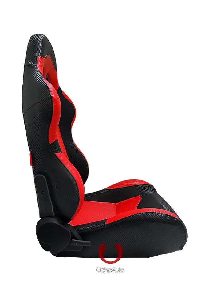 Cipher Auto Leatherette Seats (Black/Red/Carbon Fiber - Sold as a Pair - Reclining) CPA1003CFBKRD