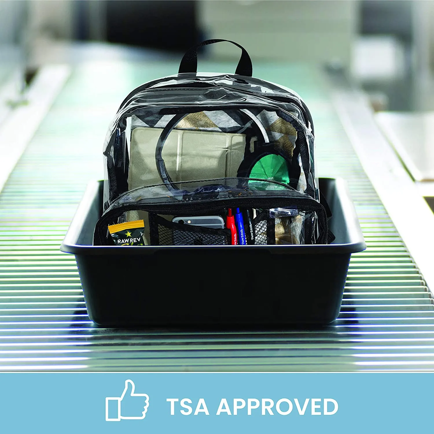 Clear Backpack Security Approved - Reinforced Straps & Front Accessory Pocket 12" x 5" x 12"