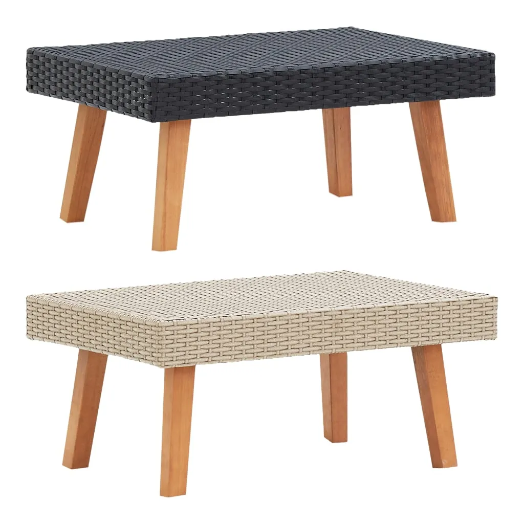Coffee Table Garden Outdoor Side Table Solid Eucalyptus Wood PE Rattan