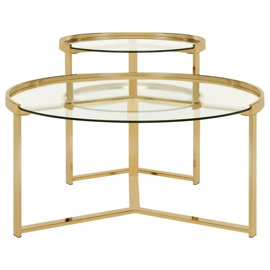 Delia 2-piece Round Nesting Table Clear and Gold