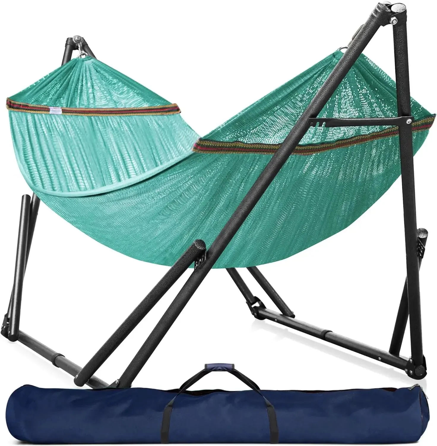 Double Hammock w/ Stand Included for 2 Persons/Foldable Hammock Stand 600 lbs Capacity Portable Case - Inhouse, Outdoor, Camping