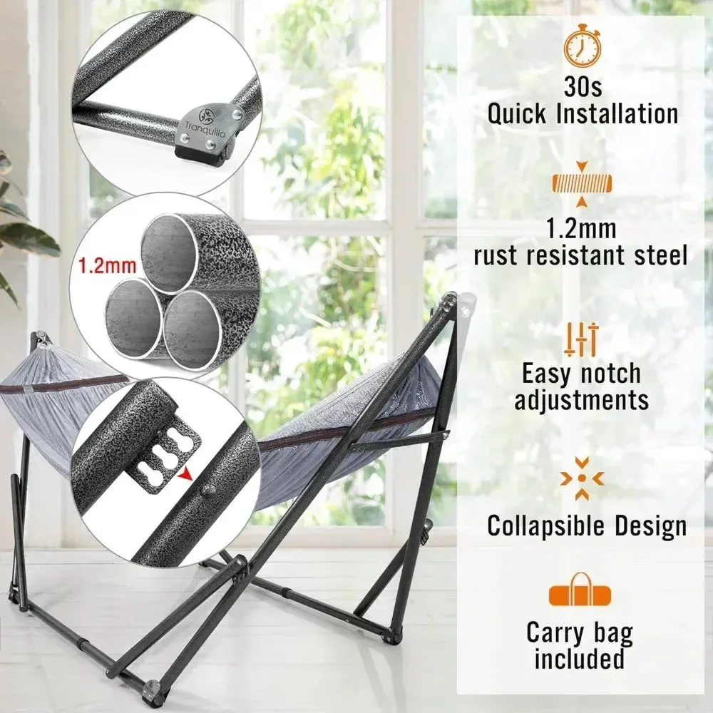 Double Hammock w/ Stand Included for 2 Persons/Foldable Hammock Stand 600 lbs Capacity Portable Case - Inhouse, Outdoor, Camping