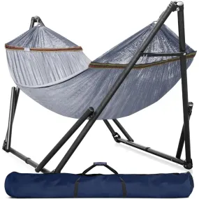 Double Hammock w/ Stand Included for 2 Persons/Foldable Hammock Stand 600 lbs Capacity Portable Case - Inhouse, Outdoor, Camping