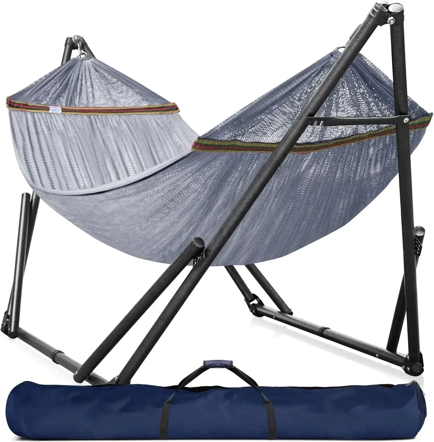 Double Hammock with Stand Included for 2 Persons/Foldable Hammock Stand 600 Lbs Capacity Portable Case - Outdoor Camping Hammock