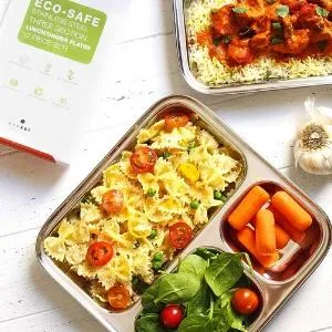 ecozoi Stainless Steel Dinner Plates, Reusable, 3 Compartments, 2 Pack
