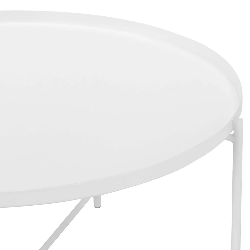 Ely 33 Inch Coffee Table, Round Top with Cross Base, White Metal Finish By Casagear Home