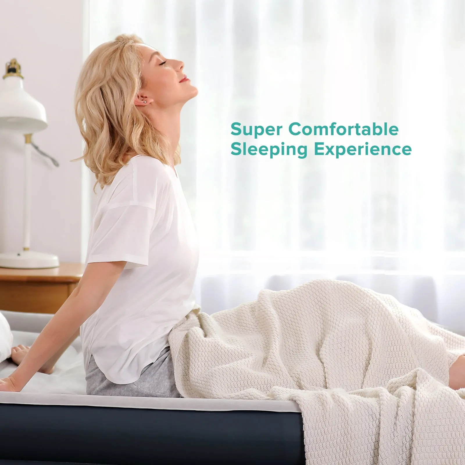 Evajoy Air Mattress  Airbed, Sable Upgraded Inflatable Blow up Bed with Built-in Electric Pump