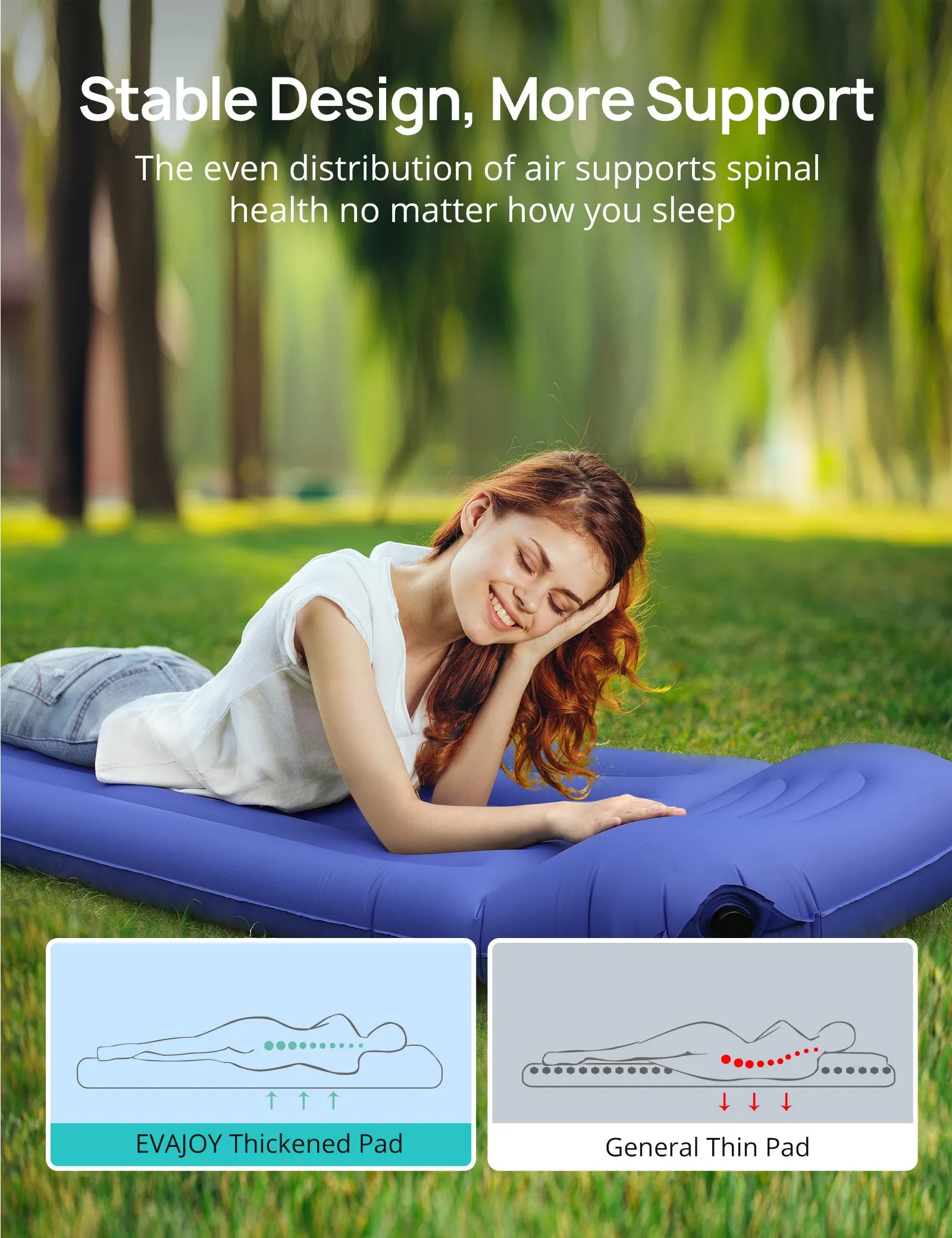 Evajoy Inflatable Camping Sleeping Mat Air Mattress, Twin size Air Pad with Pillow