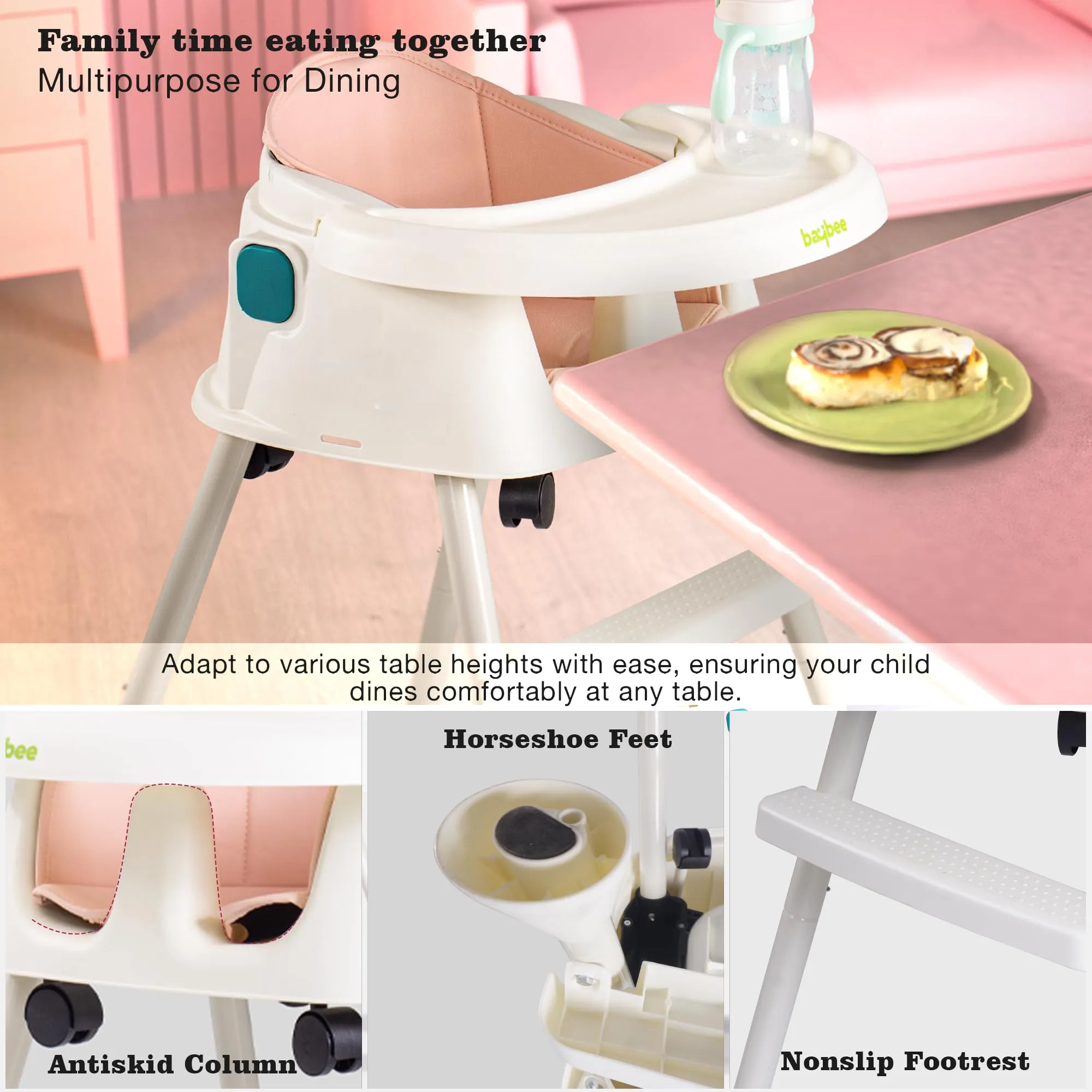 EvolveEats 4 in 1 Convertible High Chair for Kids with Adjustable Comfortable Seat