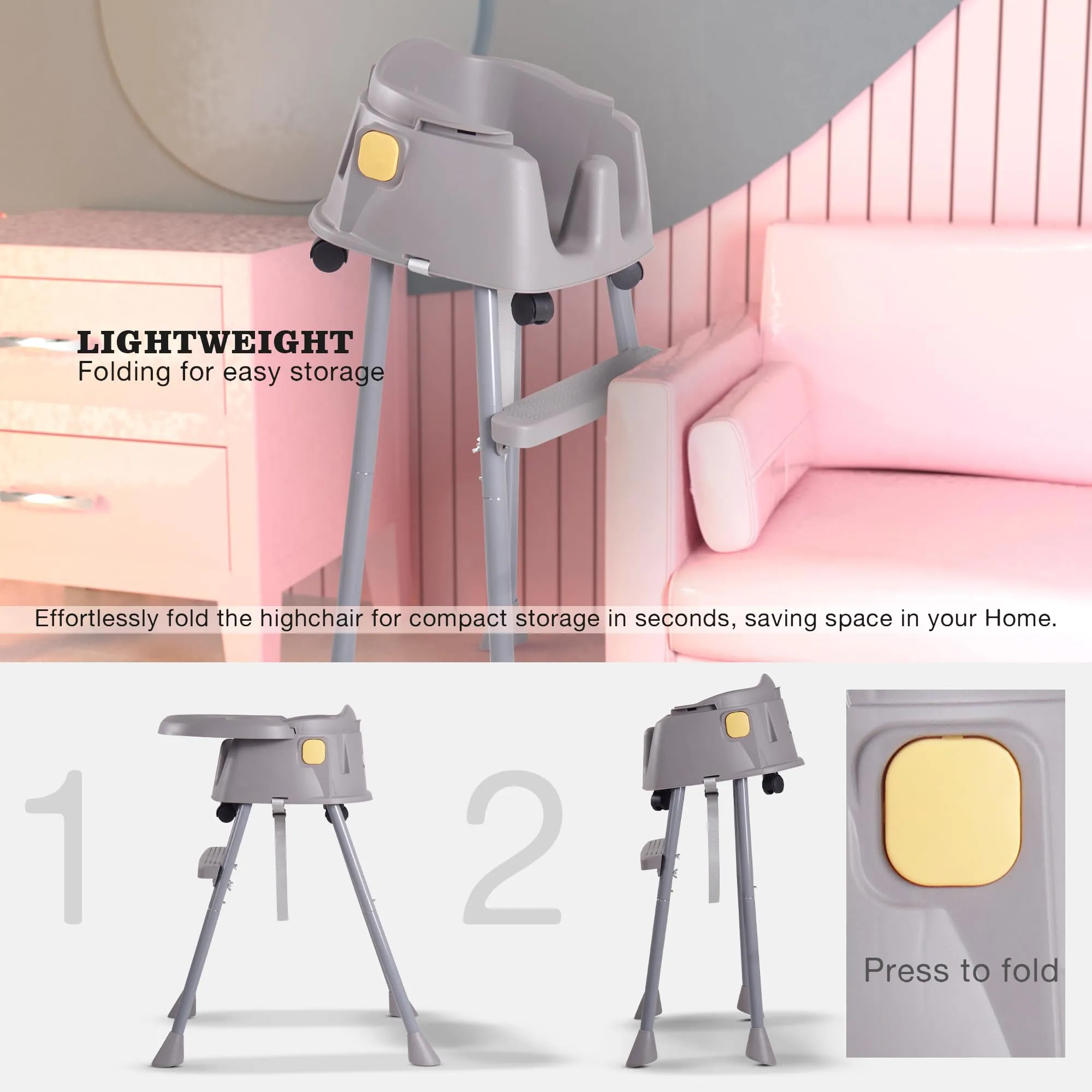 EvolveEats 4 in 1 Convertible High Chair for Kids with Adjustable Comfortable Seat